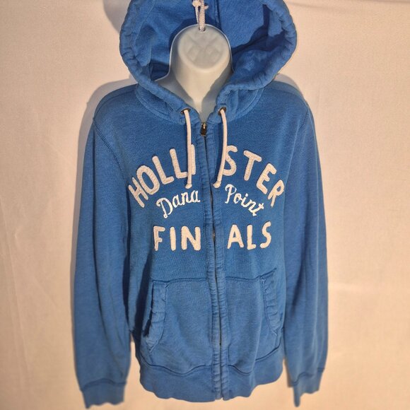 HOLLISTER of California hooded sweatshirt, zippered front, blue & white. MED. - Picture 12 of 14